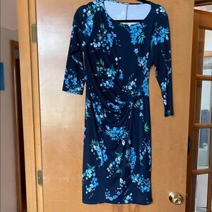 Navy floral wrap dress for work or church